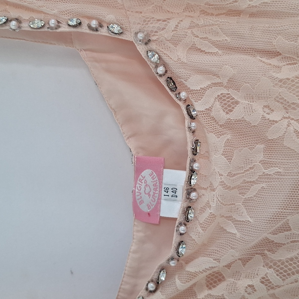 Rare! Blugirl Blumarine Cream Lace Womens Dress with Beaded Trim Peach - Picture 4 of 5